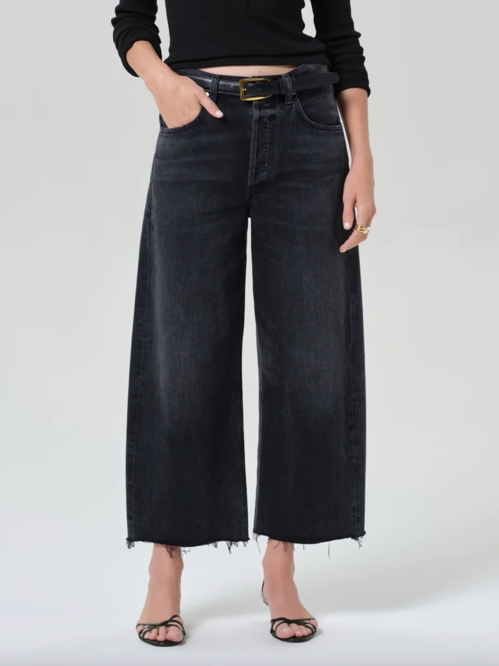 Citizens of Humanity Ayla Raw Hem Crop Baggy Jeans Black